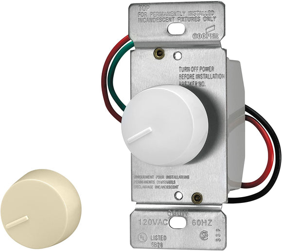 Eaton Cooper Wiring Preset Rotary Dimmer, 600W, Ivory/White